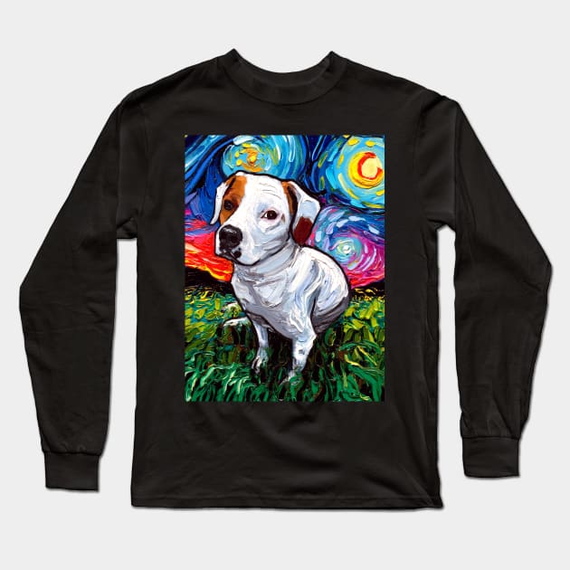 Pitbull Mix Starry Night Long Sleeve T-Shirt by sagittariusgallery
